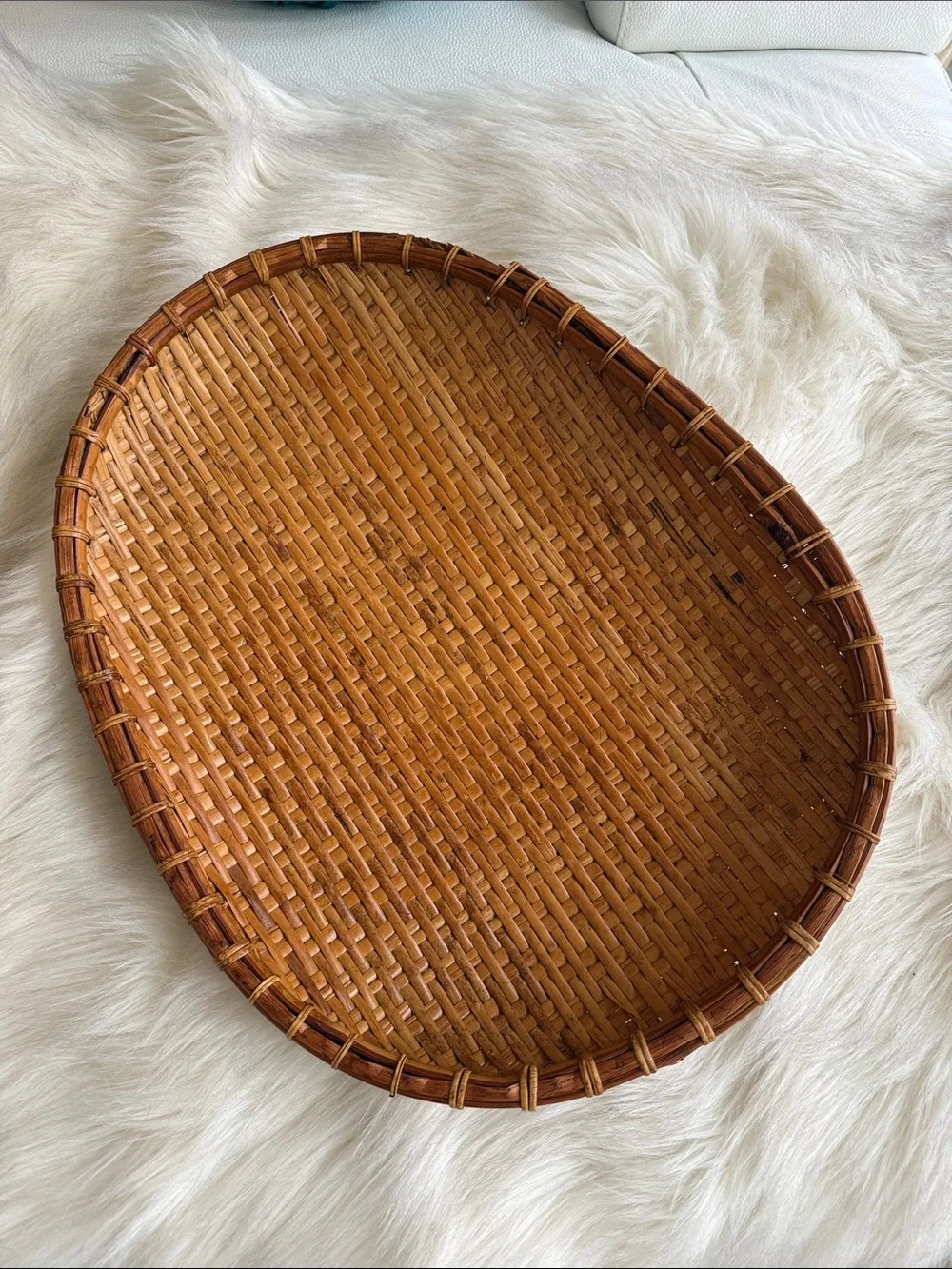 Vintage Bamboo Basket Tray Pear Shape